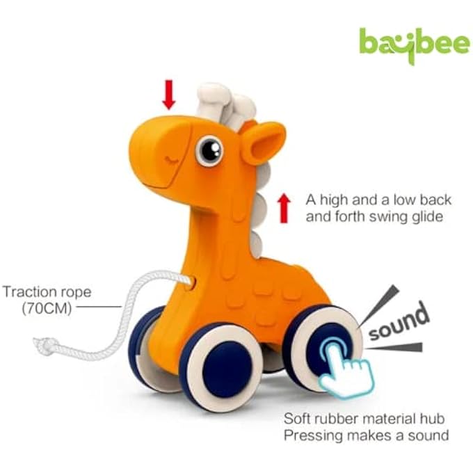 KIDS PULL ALONG TOY WITH SOUND FOR TODDLERS PUSH & PULL STRING BABY SENSORY WALKING TOY EARLY DEVELOPMENT INTERACTIVE KIDS TOY FOR BABY INFANTS GREAT BIRTHDAY GIFT FOR BOYS AND GIRLS (GIRAFFE) - Image 3