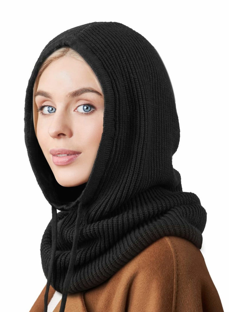 Generic Winter Hats Balaclava Knit Beanie with Adjustable Drawstring Warm Hooded Scarf Skull Cap - Image 1