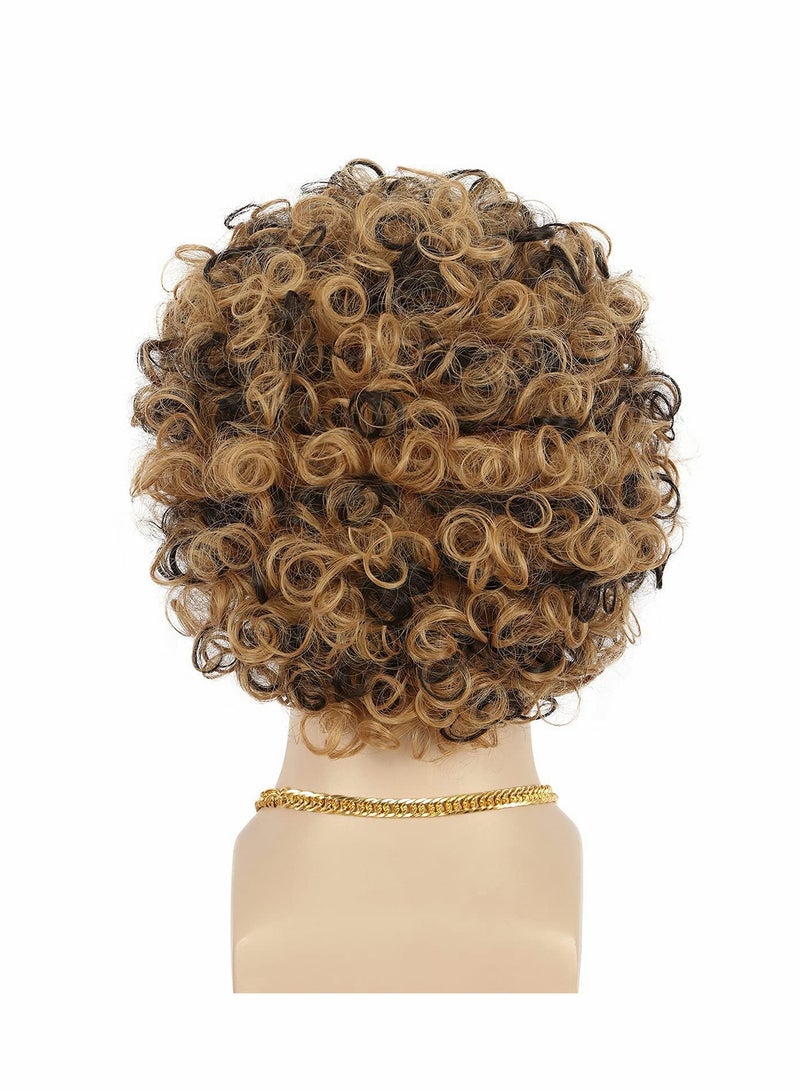 Excefore Short Curly Afro Mens Wig, 60s 70s Disco Dirt Bag Wig with Mustache Set California Costume Wig Cosplay Halloween Party Fashion Wig - Image 4