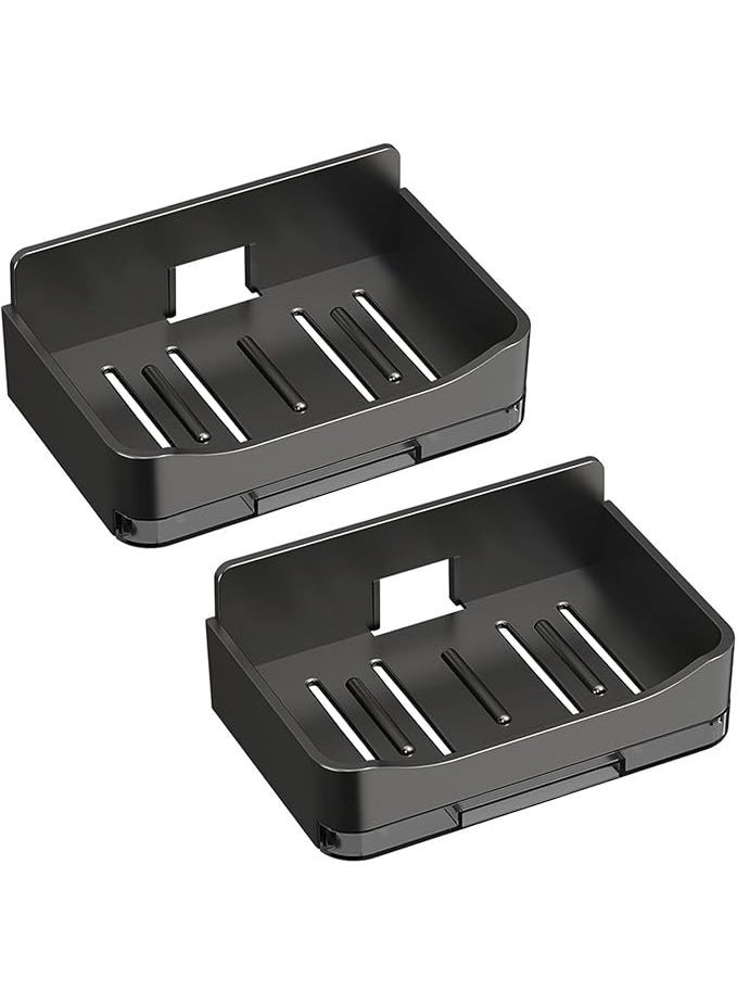 2 Pack Wall Mounted Soap Holder, Bathroom Bar Soap Dish with Drain Tray, Self-Draining Adhesive Soap Box for Shower, Bathroom, and Kitchen Counter (Black) - Image 1
