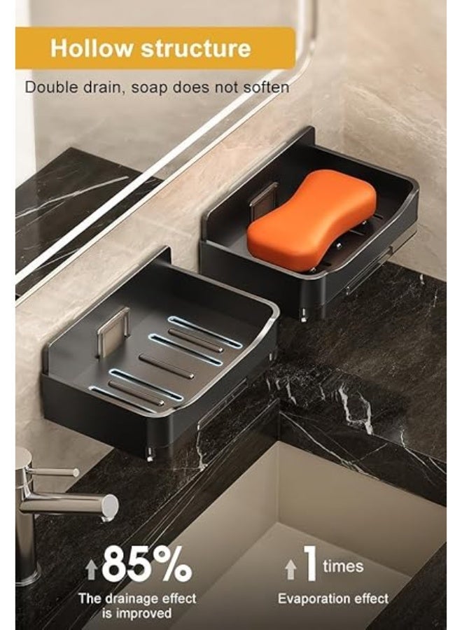 2 Pack Wall Mounted Soap Holder, Bathroom Bar Soap Dish with Drain Tray, Self-Draining Adhesive Soap Box for Shower, Bathroom, and Kitchen Counter (Black) - Image 3