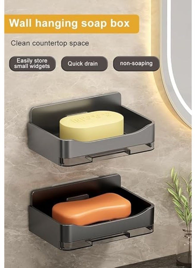 2 Pack Wall Mounted Soap Holder, Bathroom Bar Soap Dish with Drain Tray, Self-Draining Adhesive Soap Box for Shower, Bathroom, and Kitchen Counter (Black) - Image 5