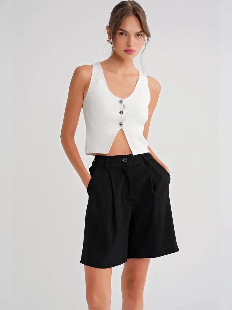 MixRay Mixray High Waist Buttoned Pocket Shorts