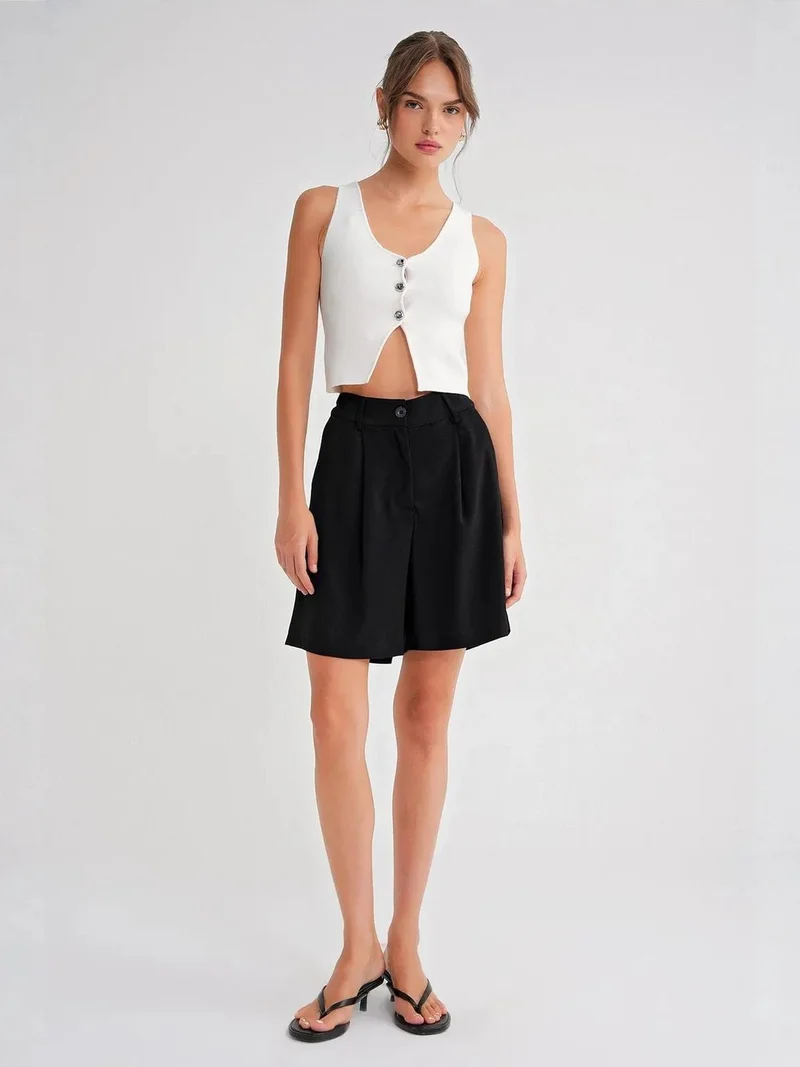 Mixray High Waist Buttoned Pocket Shorts