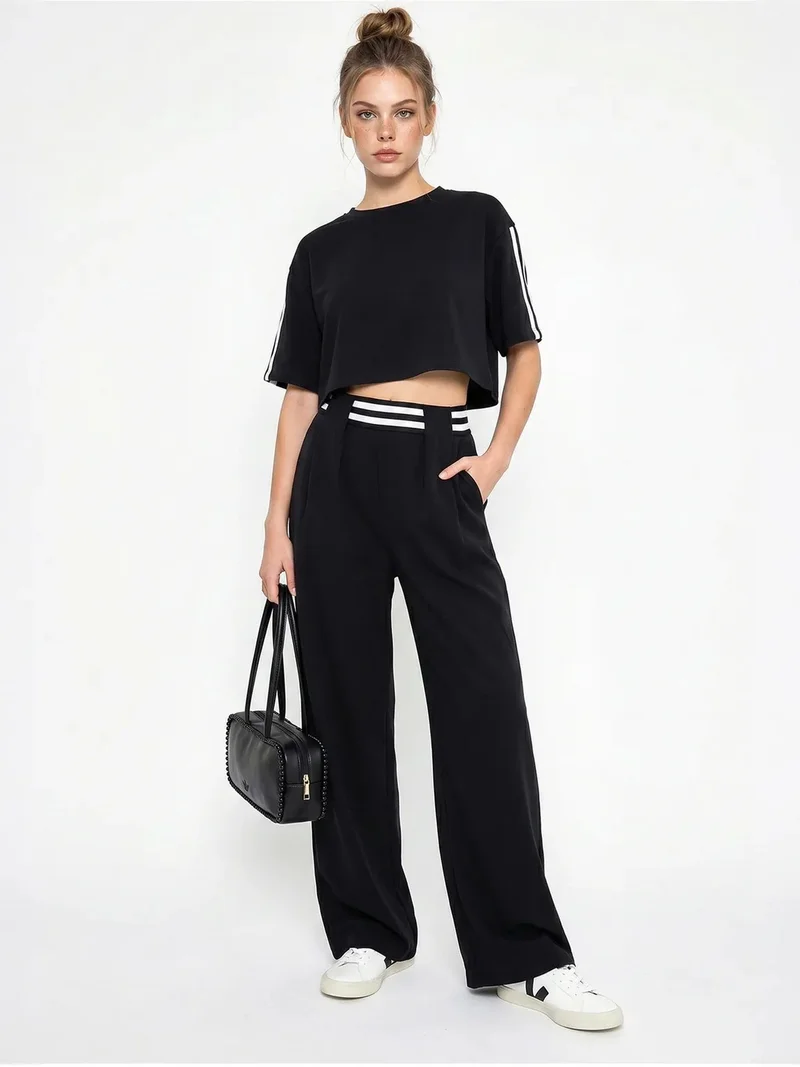 بيانكو لوتشي LUCCI 2-Piece Crew Neck T-Shirt And Wide Leg Trousers Set