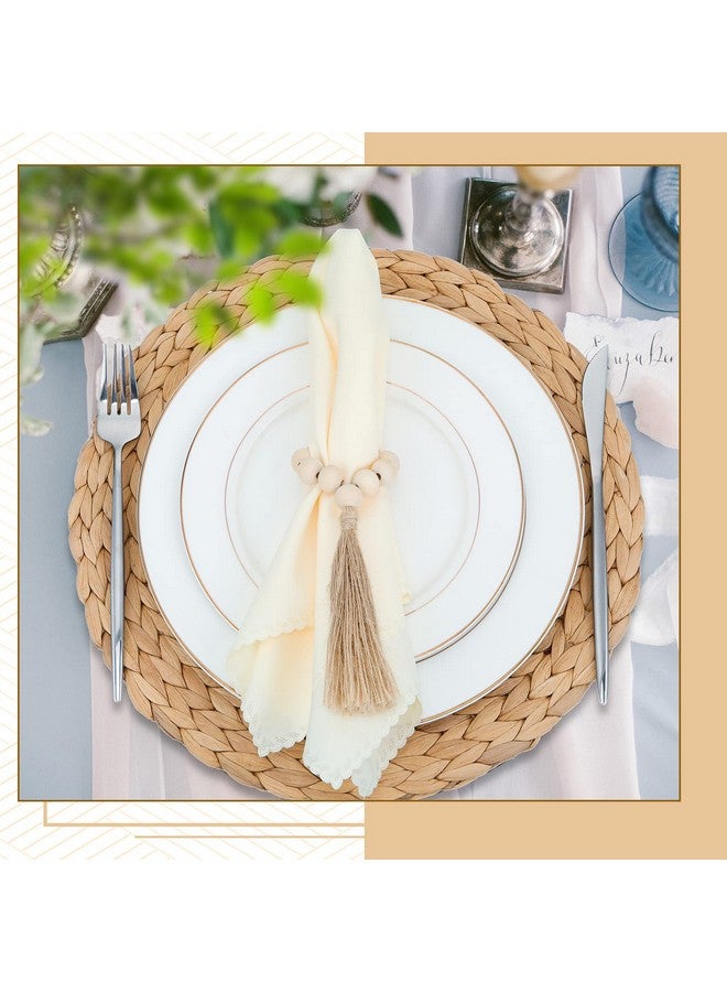 Gejoy Gejoy Boho Woven Placemats Wood Bead Napkin Rings with Dinner Napkins Cloth Round Water Hyacinth Placemats Heat Resistant Mats Wooden Rings for Plates Wedding Dining Table(18 Pcs)  - Image 3