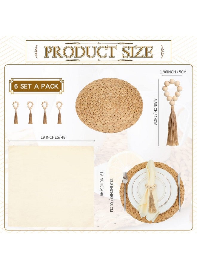 Gejoy Gejoy Boho Woven Placemats Wood Bead Napkin Rings with Dinner Napkins Cloth Round Water Hyacinth Placemats Heat Resistant Mats Wooden Rings for Plates Wedding Dining Table(18 Pcs)  - Image 2