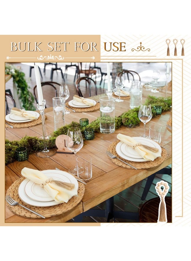Gejoy Gejoy Boho Woven Placemats Wood Bead Napkin Rings with Dinner Napkins Cloth Round Water Hyacinth Placemats Heat Resistant Mats Wooden Rings for Plates Wedding Dining Table(18 Pcs)  - Image 4