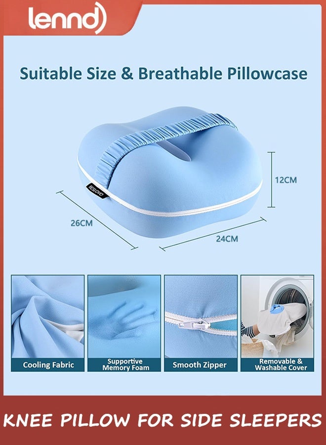 LENND Knee Pillow for Side Sleepers - Hip Pain Relief, Memory Foam Leg Pillow for Side Sleeping, Between Legs Pillow for Sciatica Lower Back Pain, Knee Pillow with Ice Silk Cover and Elastic Strap - Image 2