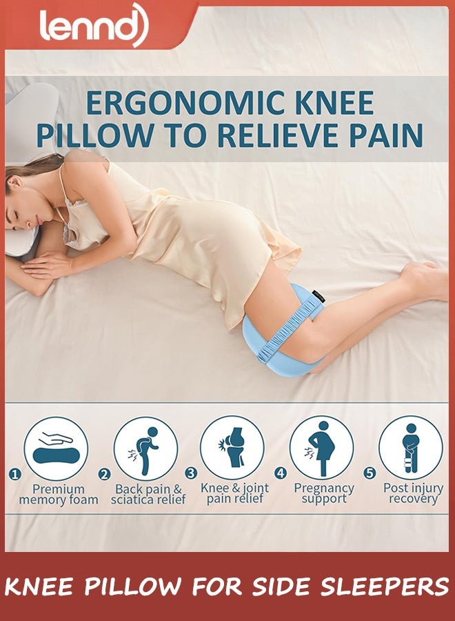 LENND Knee Pillow for Side Sleepers - Hip Pain Relief, Memory Foam Leg Pillow for Side Sleeping, Between Legs Pillow for Sciatica Lower Back Pain, Knee Pillow with Ice Silk Cover and Elastic Strap - Image 3