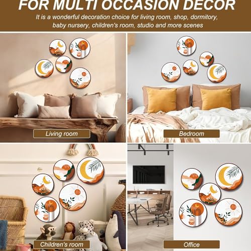Nozvera Boho Boho Sun and Moon Wall Art Set of 5 – Modern Abstract Round Canvas Prints with Sun, Moon, and Nature Designs – Minimalist Aesthetic for Living Room - Image 5