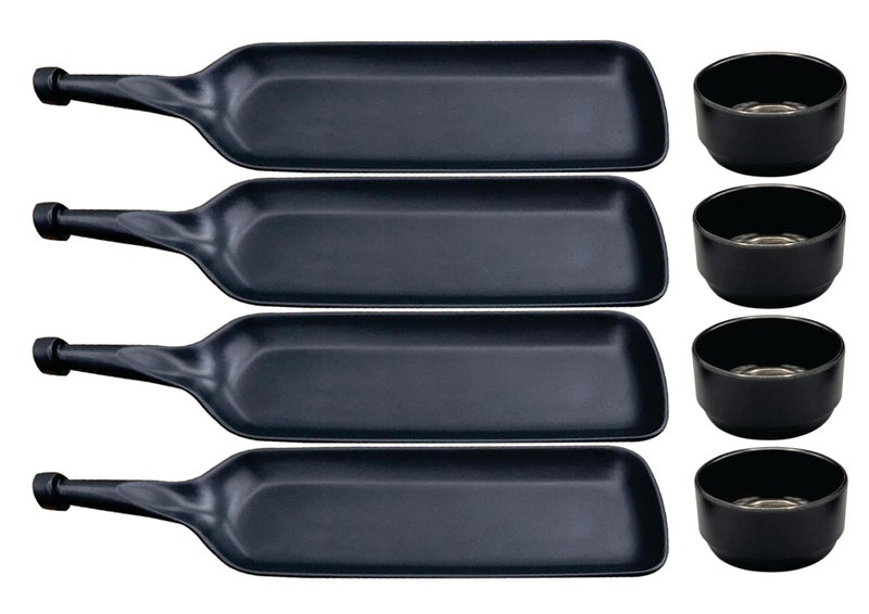 ZIDO (Pack of 8 Multipurpose Serving Platter (4 Bat Shape Platter with 4 Dip Bowl) for All Types of Snacks Like Momos, Spring roll, Chaap, Chilli Potato, Pasta, Tandoori Items etc - Image 1