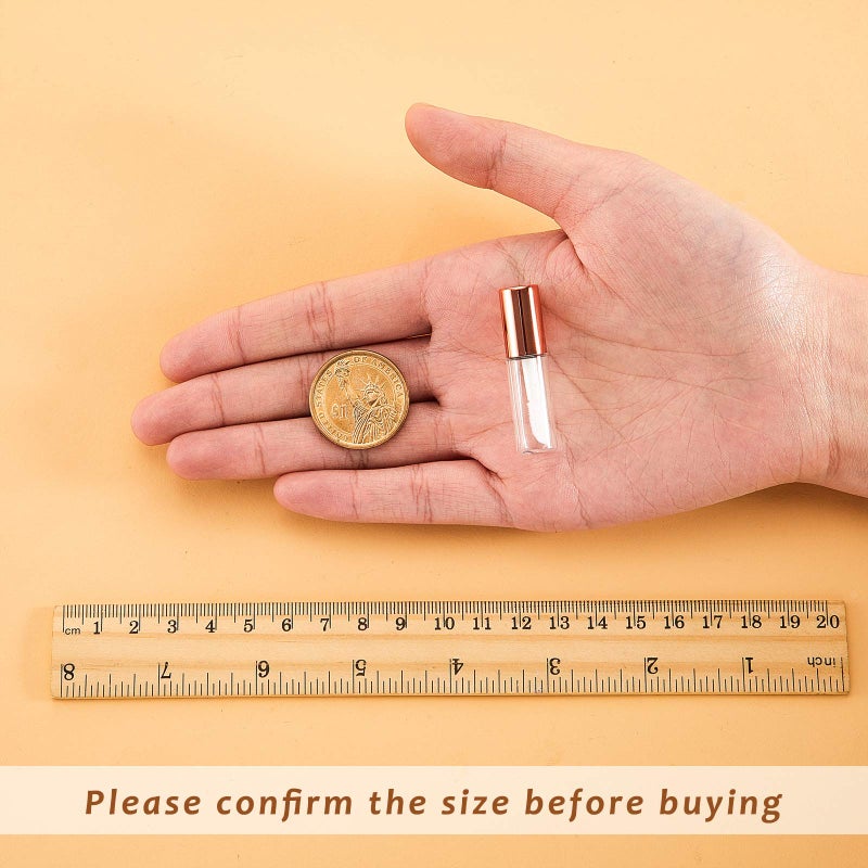 Pangda 25 عبوة أنابيب فارغة لملمع الشفاه، زجاجات صغيرة قابلة لإعادة التعبئة لبالم الشفاه مع إدخالات مطاطية وقطارات نقل لعينات الشفاه للسفر والشحن المنفصل ودي آي واي مكياج (1.2 مل، ذهب وردي) - Image 5