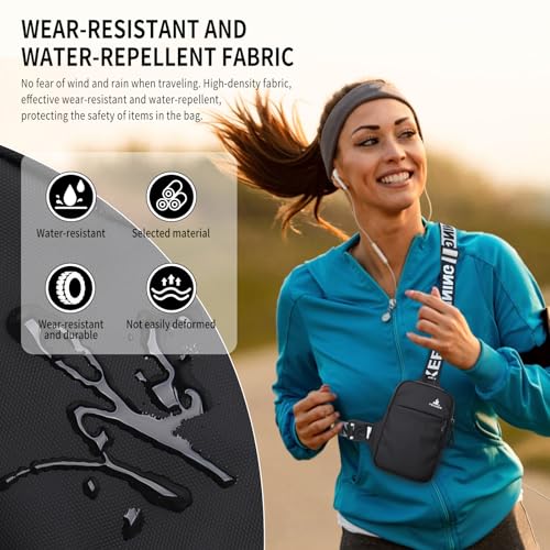 Peicees Mini Crossbody Sling Bag Chest Bag Dual Pocket Water Resistant Fanny Pack Running Phone Holder for Men Women Workout Travel, Black - Image 3