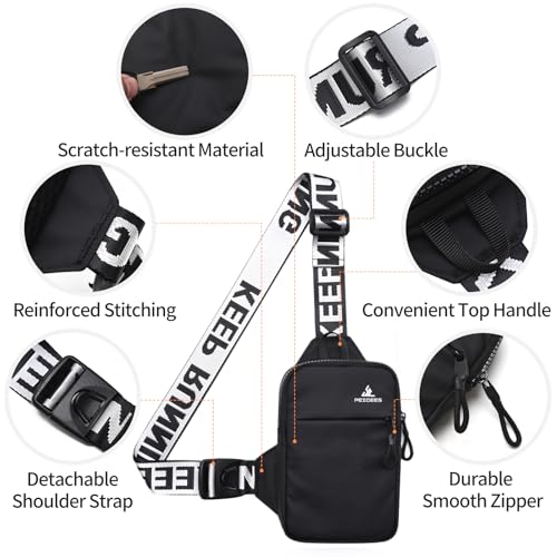 Peicees Mini Crossbody Sling Bag Chest Bag Dual Pocket Water Resistant Fanny Pack Running Phone Holder for Men Women Workout Travel, Black - Image 5
