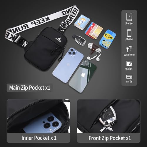 Peicees Mini Crossbody Sling Bag Chest Bag Dual Pocket Water Resistant Fanny Pack Running Phone Holder for Men Women Workout Travel, Black - Image 4
