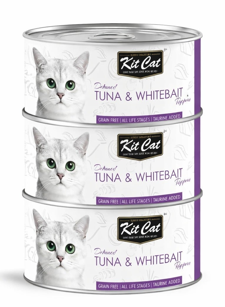Kit Cat Deboned Tuna & Whitebait Toppers Canned Cat Food- 80g (3 cans) - Image 1