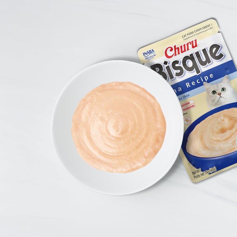 INABA Churu Bisque for Cats, Creamy Lickable Purée Side Dish with Vitamin E, 1.4 Ounces per Pouch, 12 Pouches, Tuna Variety - Image 3