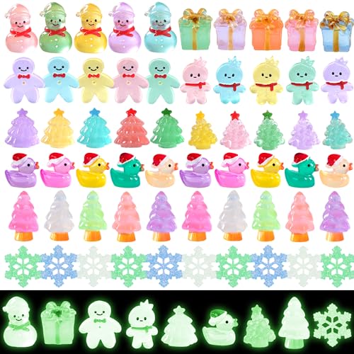 ZXSWEET 60 PCS Christmas Mini Resin Figures Glow in The Dark Miniature Figurines Aquarium Ornaments Charms for Garden Dollhouse Aquarium Home Christmas Snowflake Party - Image 5