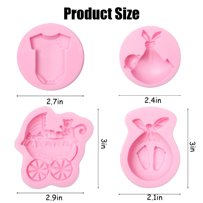 ywzbomoldrm Baby Shower Cupcake Topper Chocolate Candy Silicone Molds 4 Pcs  Cute Baby Baby Cake Carriage and Clothes Feet Fondant Mold for Bodysuit Baby Onesie Shirt Mold Cake Decoration Sugar - Image 2