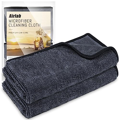 Airlab Microfiber Towels for Cars Wash Drying Towel Detailing Cloth, Ultra Absorbent, Streaks Free, Lint Free Cars, Trucks, SUVs, RVs, Motorcycles, Bath Wipes, 24 x 16 Inch, 600 GSM, Pack of 2, Light Grey - Image 1
