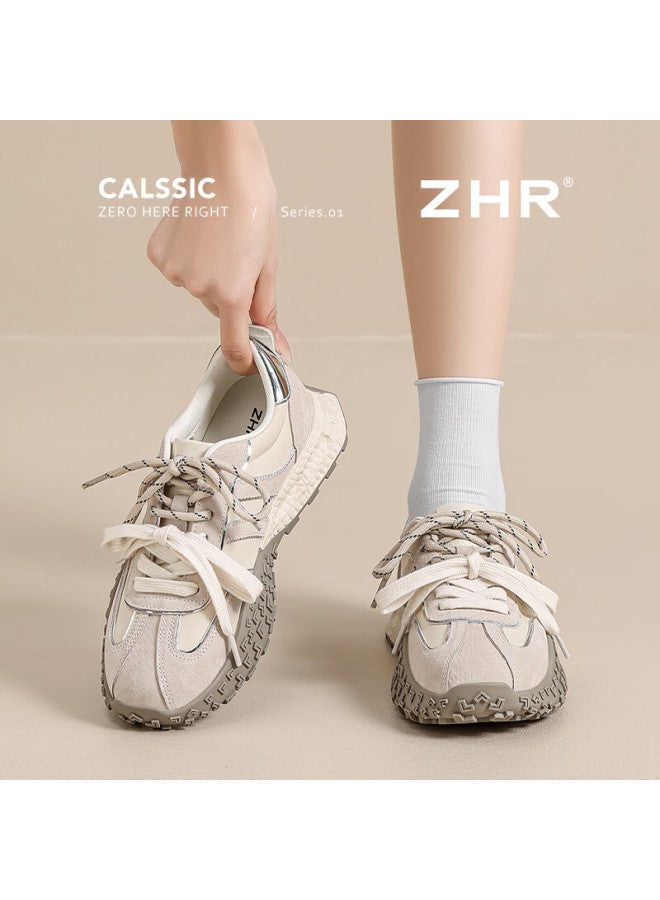 Zhr Women's Casual Shoes, New Soft-soled Student Sneakers, Fashionable Thick-soled Training Shoes For Women, Ks110, Beige, Size 38 - Image 1