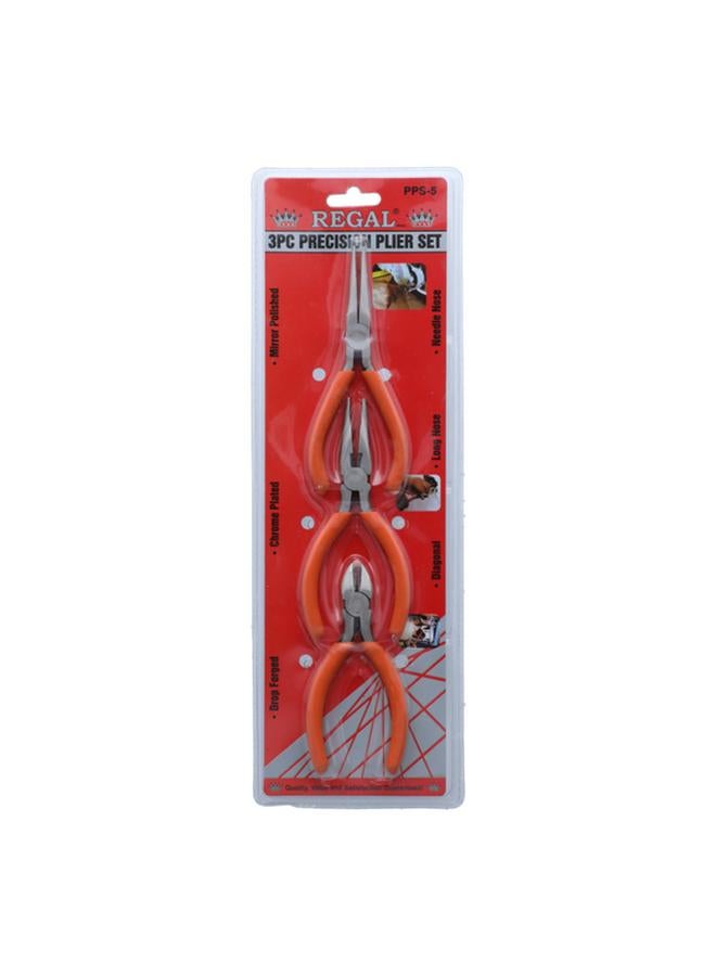 Regal Tools 3-Piece Drop Forged Chrome Plated Precision Plier Set Orange and Silver PPS-5 