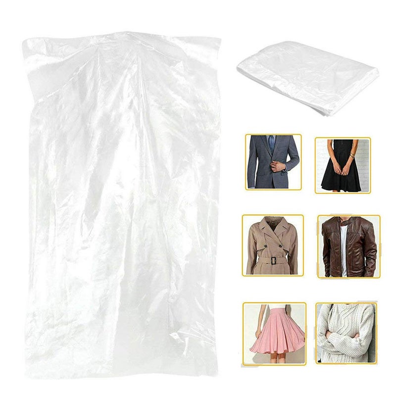 Fangkun Pack of 50 Garment Bag Transparent Clothing Dust Cover Dustproof Hanging Clothes for Dry Cleaner Home StorageTravel Clothes Storage Closet 60 90 cm