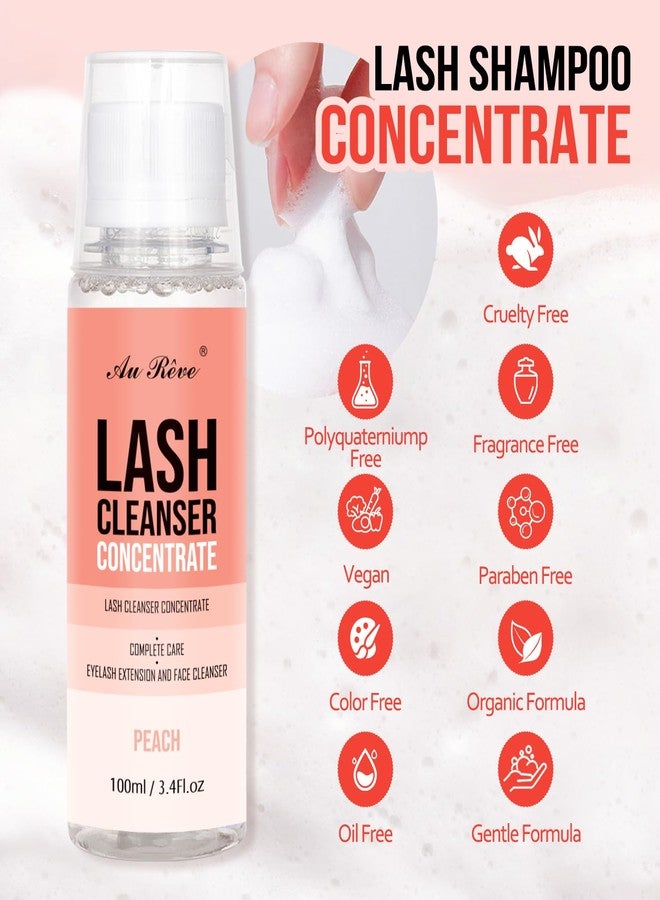AuReve Lash Shampoo Concentrate 100 ml/3.4 fl.oz Lash Cleanser Concentrate Oil Free Eyelash Extension Shampoo for Salon Home Eyelash Care-Can Make 20 bottles of 60ml Lash Shampoo,Peach - Image 2