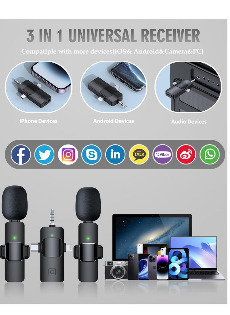 General - 3 in 1 Wireless Microphone for iPhone, Android, Camera, USB-C Microphone, Wireless Lavalier Microphone, Mini Microphone, Noise Canceling Lapel Mic for Interview Video Podcast Vlog YouTube - Image 1