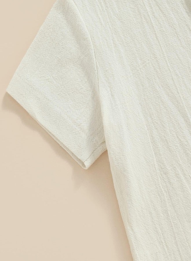 ACESTAR Toddler Baby Boys 2 Pieces Cotton Linen Set Short Sleeve Button Down Shirt and Shorts Set Beach Shorts Spring Summer Outfits, Beige&Khaki, 110/2-3T - Image 5