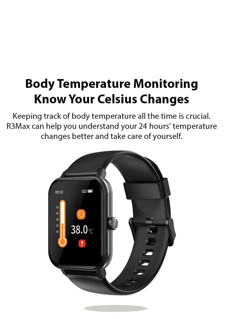 Blackview - R3 Max 1.69”25 Sport Mode SpO2 Body Temperature Heart Monitor Sensor Fitness Smart watch  Black - Image 1