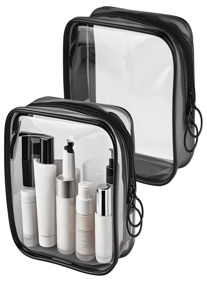 PLULON 2 Pack Small Makeup Bag Clear Purse TSA Approved Travel Toiletry Bag Mini Make Up Zipper Pouch Cosmetic Bag for Women Men Essentials - Black - Image 1
