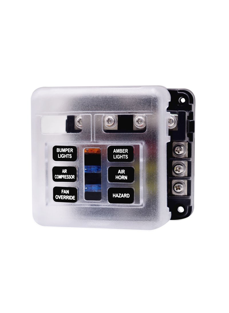 علبة حامل صندوق فيوز بتيار 32 فولت مع غطاء بلاستيكي للمسمار M5 بوصة، 6 طرق لصندوق فيوز بليد تحتوي على مؤشر ضوء LED لسيارة أو قارب بحري - Image 2