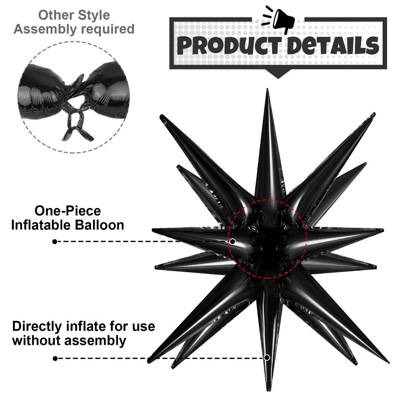 TOTAFAM 10 Pcs Star Balloons Explosion Starburst Balloons Foil Cone Balloons Magic For Birthday Wedding Anniversary Party Backdrops Decorations Supplies  6 Pcs 22 Inches And 4 Pcs 27 Inches (Black) - Image 3