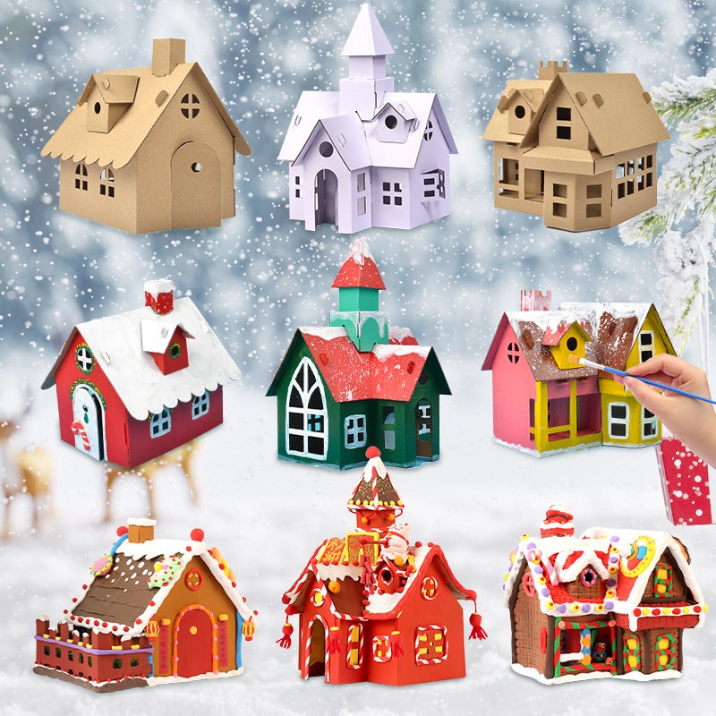 Christmas Children'S Handmade Diy Making Paper Small House Paper Shell Assembled Toy Decorative Board Creative Carton House - Image 2