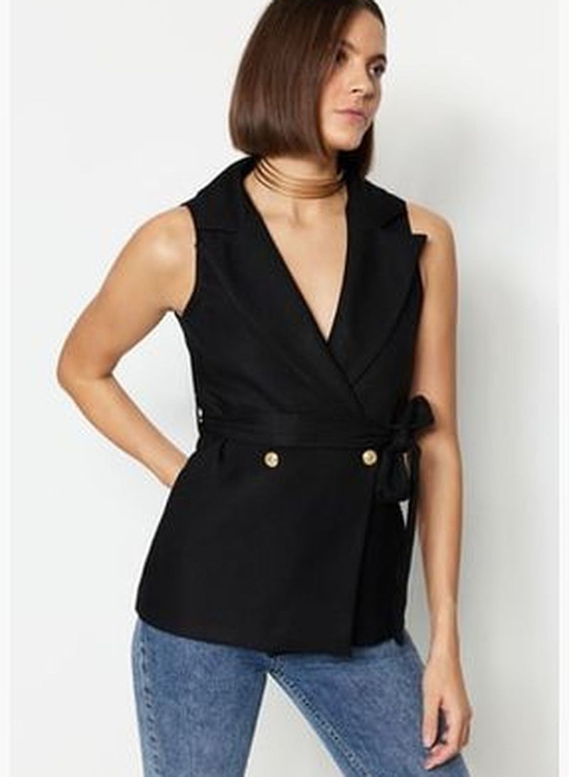 trendyol Black Regular Waistcoat With A Belt, Woven Vest TWOAW23YE00021 - Image 3