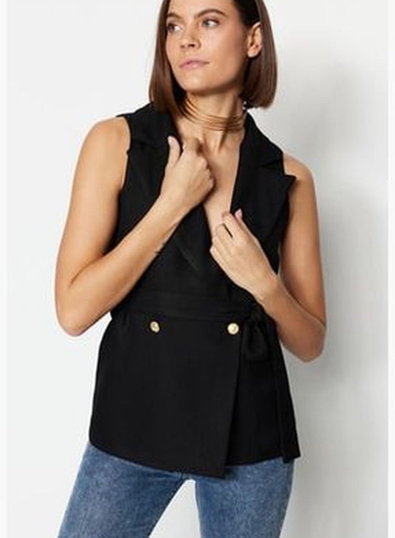 trendyol Black Regular Waistcoat With A Belt, Woven Vest TWOAW23YE00021 - Image 1