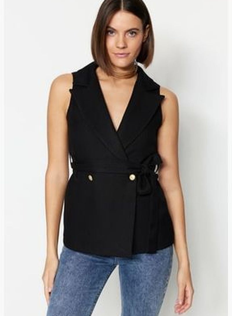 trendyol Black Regular Waistcoat With A Belt, Woven Vest TWOAW23YE00021 - Image 2