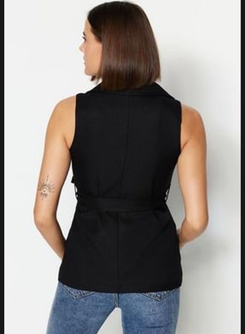 trendyol Black Regular Waistcoat With A Belt, Woven Vest TWOAW23YE00021 - Image 5