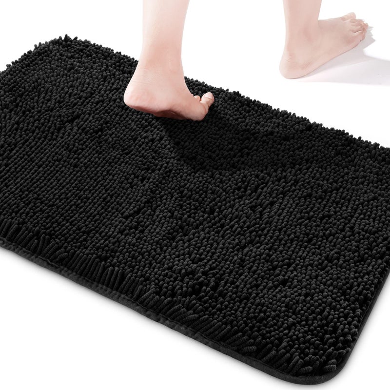Yeaban Black Bathroom Rugs Thick Chenille Bath Mats Absorbent and Washable Bath Rug NonSlip Plush and Soft Rugs for Bathroom Shower Sink 17 x 24