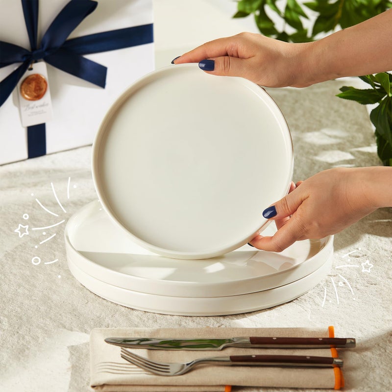 Sweese Flat Porcelain Dessert Plates, 15.2 - 20.8 cm, Salad Plates for Kitchen, Small Appetizers, Small Dinnerware Set, Microwave and Dishwasher Safe, Scratch Resistant, Elegant White Glaze - Image 5
