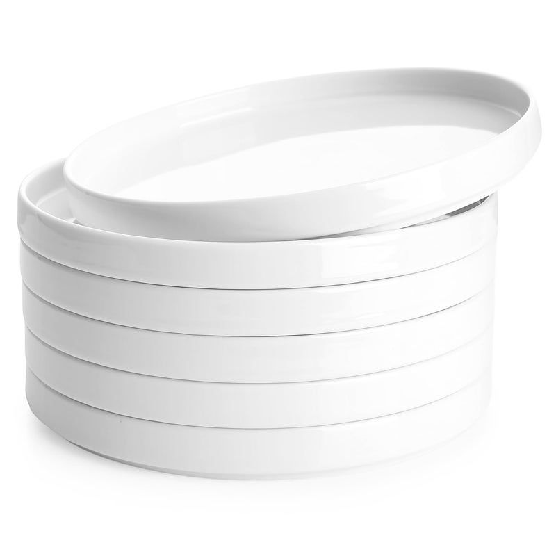 Sweese Flat Porcelain Dessert Plates, 15.2 - 20.8 cm, Salad Plates for Kitchen, Small Appetizers, Small Dinnerware Set, Microwave and Dishwasher Safe, Scratch Resistant, Elegant White Glaze - Image 1