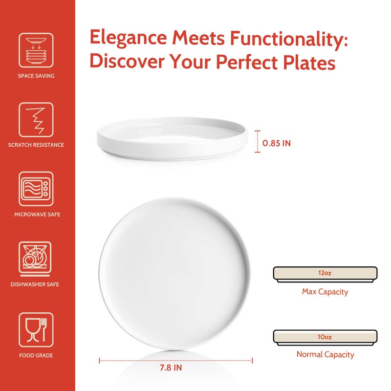 Sweese Flat Porcelain Dessert Plates, 15.2 - 20.8 cm, Salad Plates for Kitchen, Small Appetizers, Small Dinnerware Set, Microwave and Dishwasher Safe, Scratch Resistant, Elegant White Glaze - Image 2