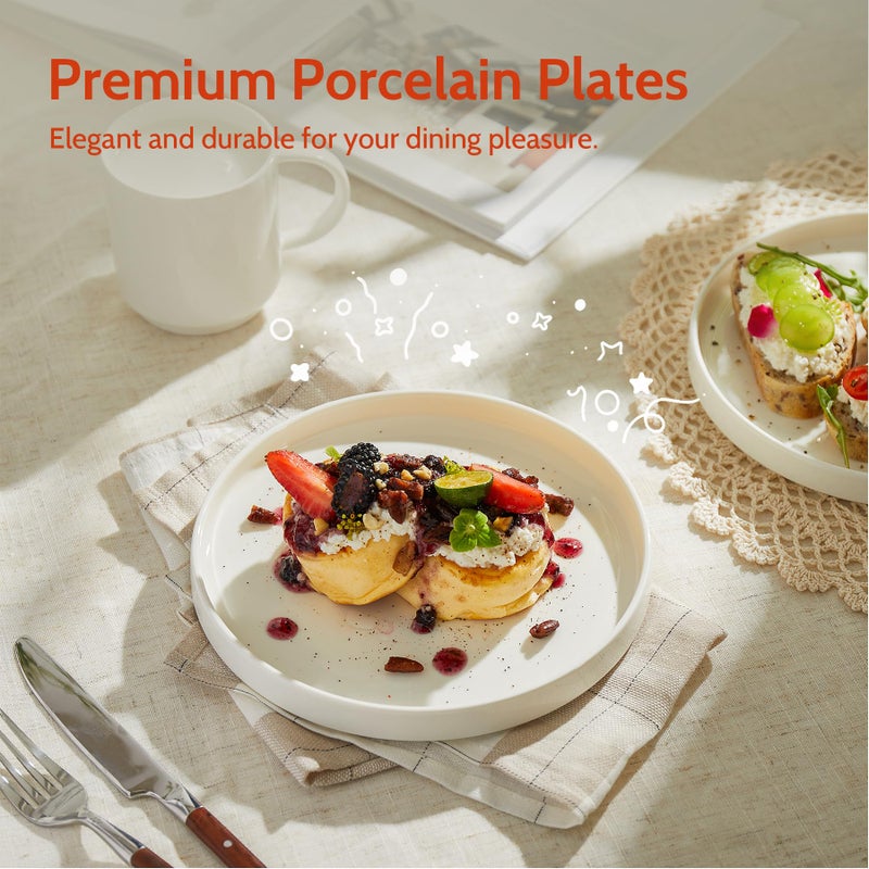 Sweese Flat Porcelain Dessert Plates, 15.2 - 20.8 cm, Salad Plates for Kitchen, Small Appetizers, Small Dinnerware Set, Microwave and Dishwasher Safe, Scratch Resistant, Elegant White Glaze - Image 3