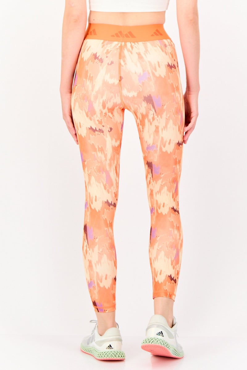Adidas Women Tight Fit Abstract Training Leggings, Orange  - Image 3
