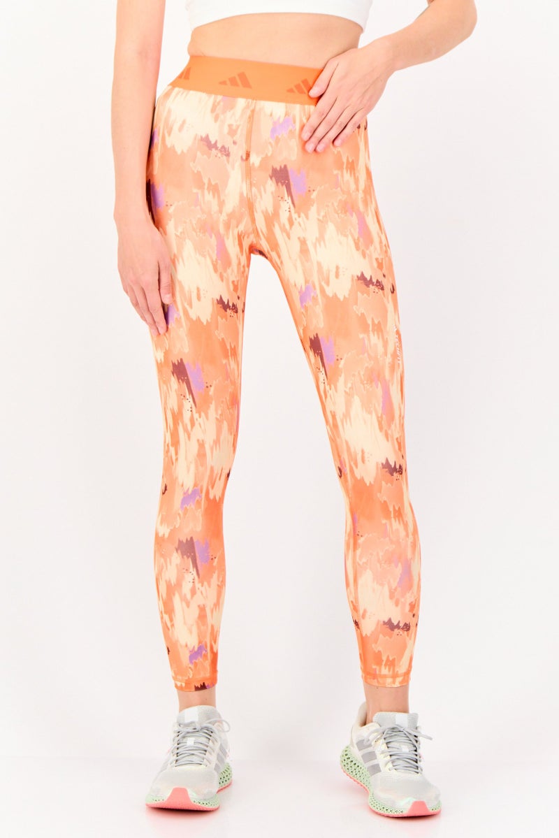 Adidas Women Tight Fit Abstract Training Leggings, Orange  - Image 1