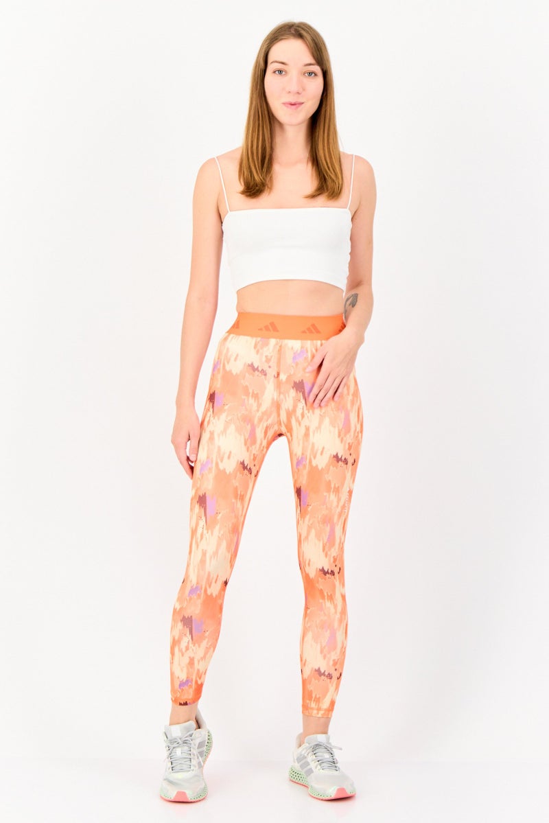 Adidas Women Tight Fit Abstract Training Leggings, Orange  - Image 4