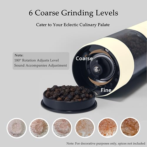 TLYSXPRO Electric Salt and Pepper Grinder Set, USB Rechargeable, Automatic Salt and Pepper Mill Grinder with Adjustable Coarseness, Electric Salt Shakers, LED Light, Refillable (2 Packs, Greige&Buttercream) - Image 5