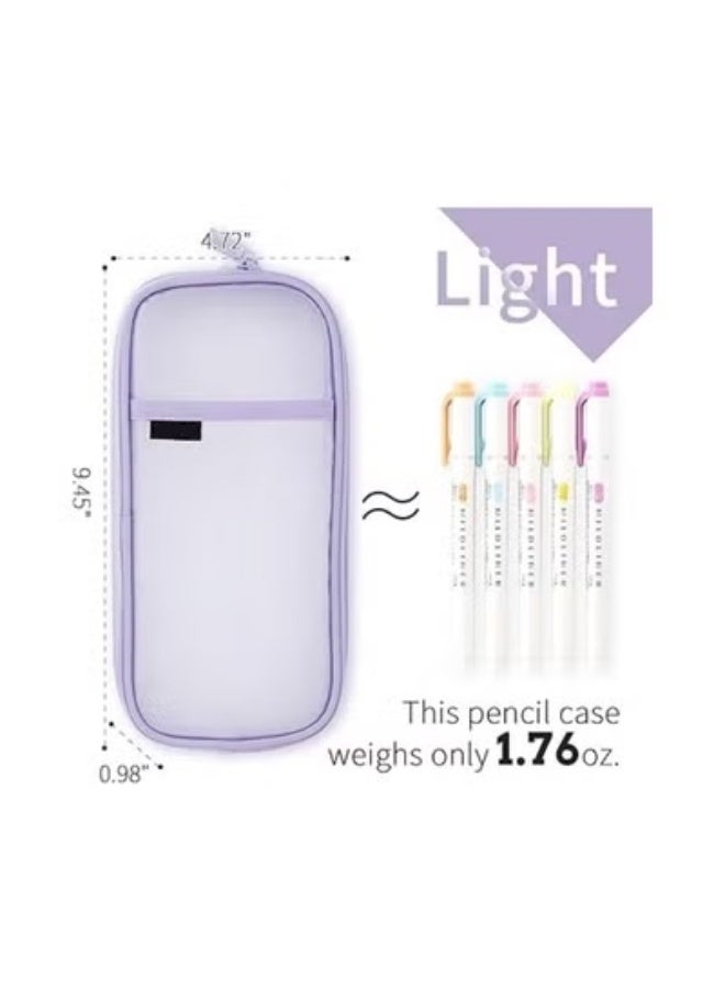 Grid Mesh Pen Pencil Case with Zipper Clear Makeup Color Pouch Cosmetics Bag Multi-Purpose Travel School Teen Girls Transparent Stationary Bag Office Organizer Box for Adluts(Purple) - Image 4
